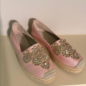 Designer inspired Pink Beaded Espadrille Flats – Size 39